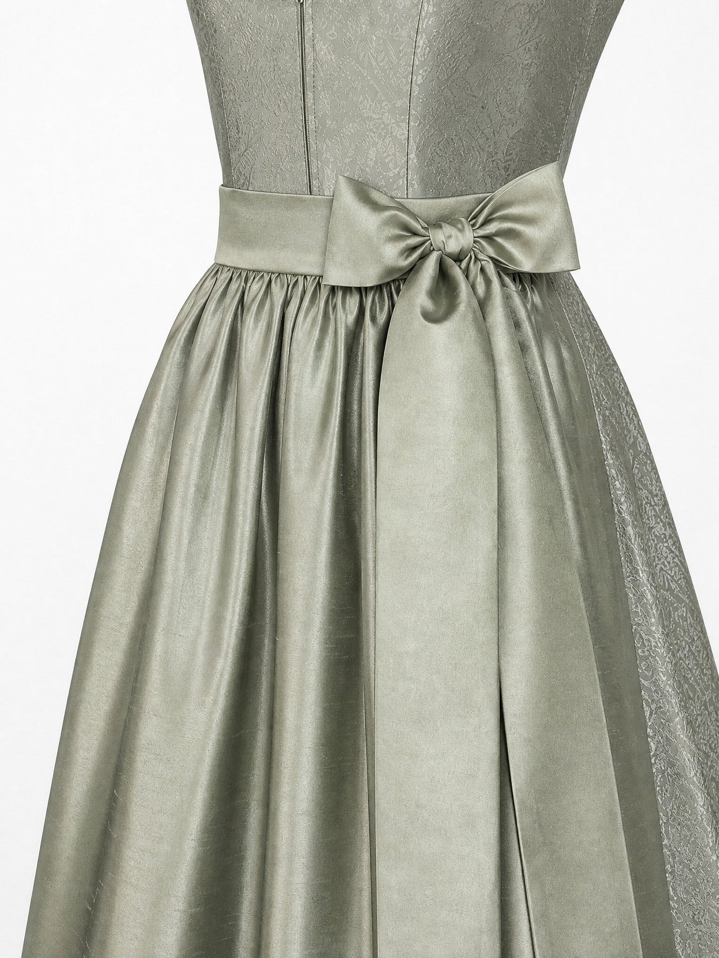 Dirndl Romy in Weizengold mit Elfenbein Schürze - Detailansicht Taille und Schleife