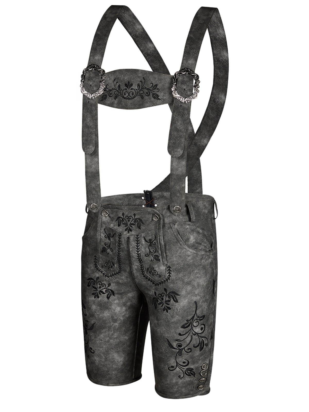 Trachtenlederhose Norman | Schwarzgrau | Stickereien