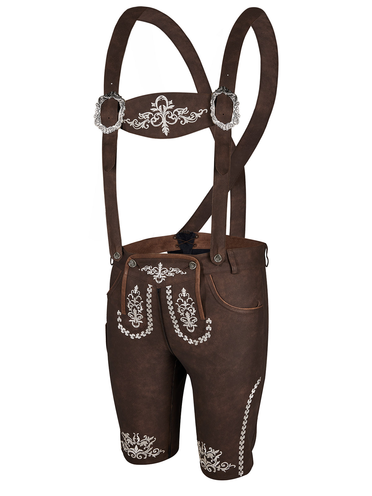 Kurze Lederhose Norman – Dunkelbraune mit Stickereien