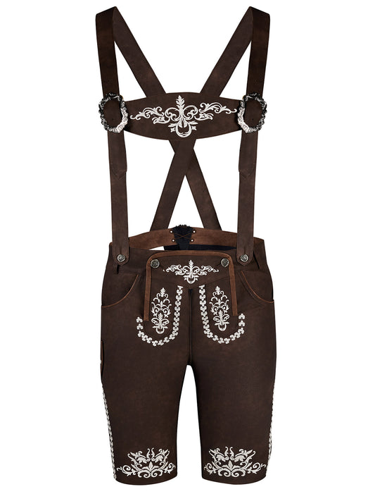 Kurze Lederhose Norman – Dunkelbraune mit Stickereien