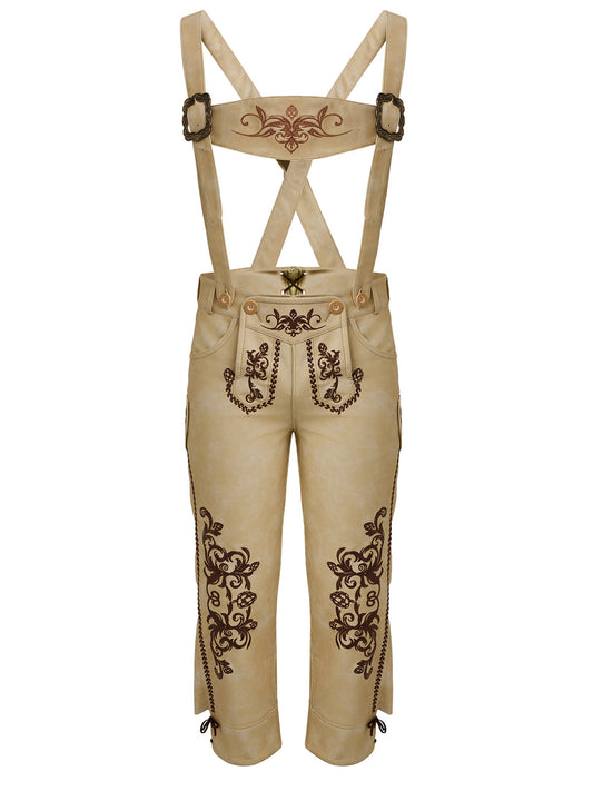 Trachtenlederhose Theodor | Braun | Stickereien