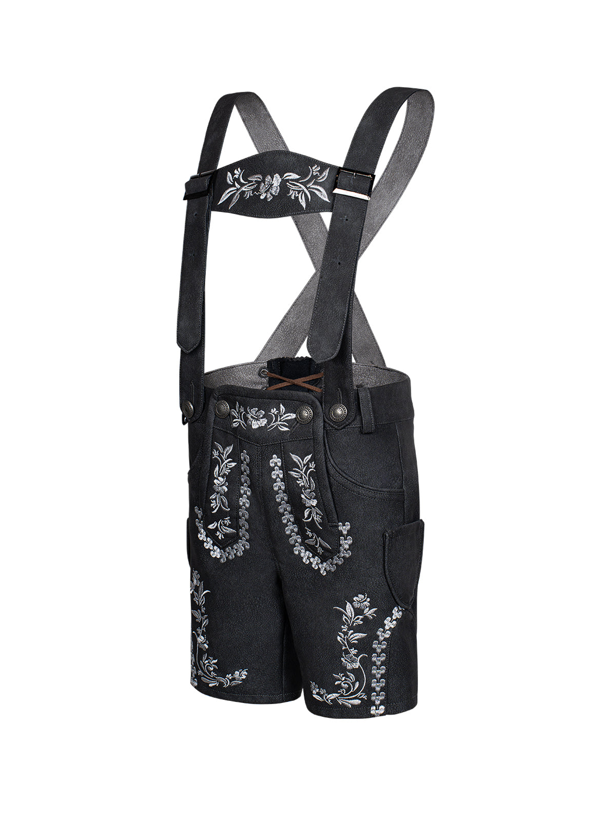 Trachtenlederhose für Kinder Norma | Schwarzgrau | Stickereien