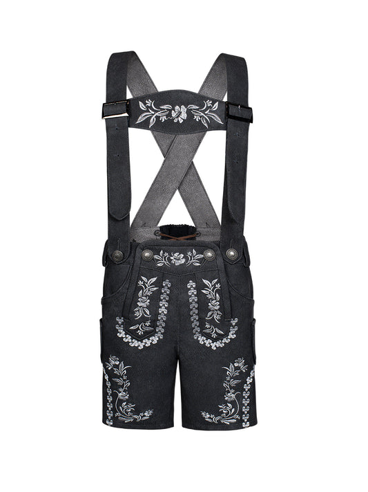 Trachtenlederhose für Kinder Norma | Schwarzgrau | Stickereien