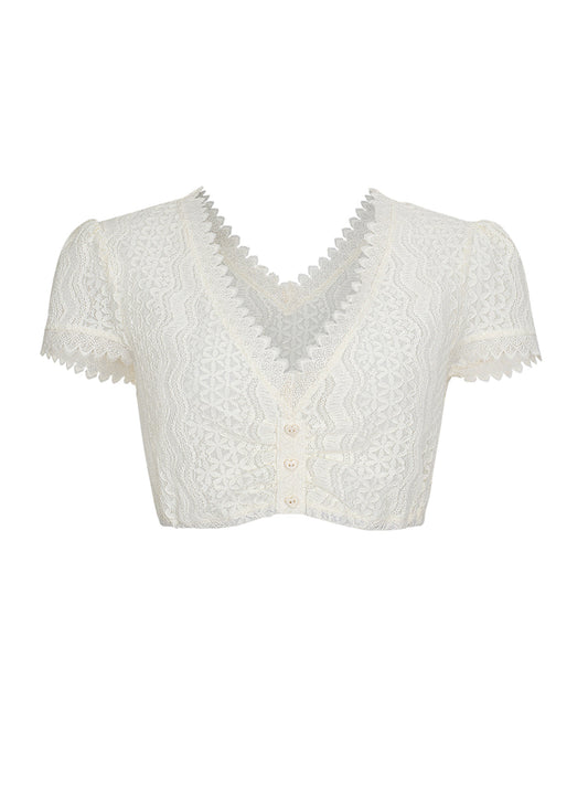Bluse zum Dirndl Merle | Weiß | V-Ausschnitt