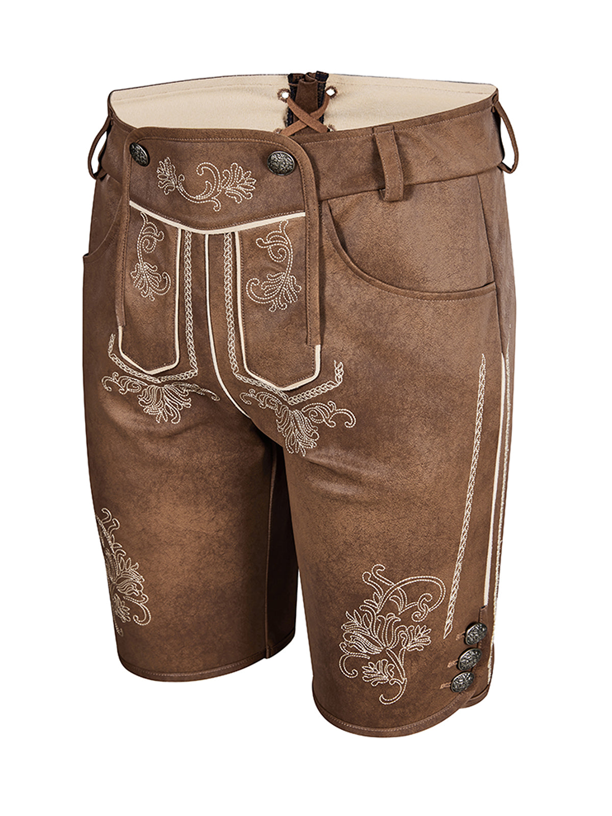Lederhose Tarius in Antibraune mit Stickereien