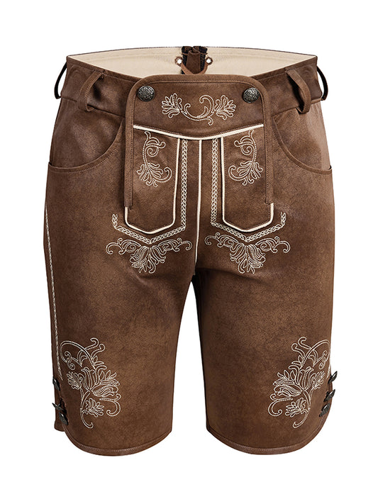 Lederhose Tarius in Antibraune mit Stickereien