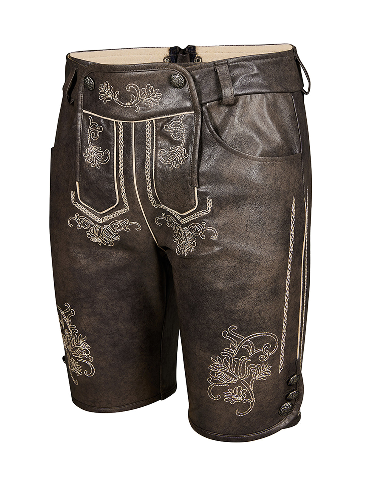 Kurze Lederhose Tarius – Steinbraune mit Stickereien