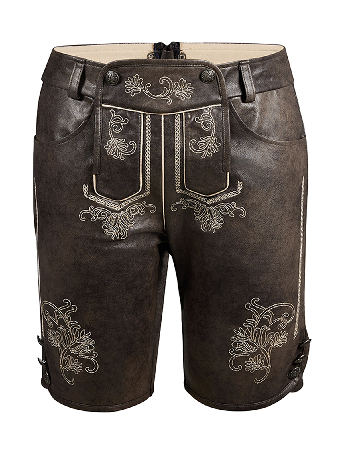 Kurze Lederhose Tarius – Steinbraune mit Stickereien
