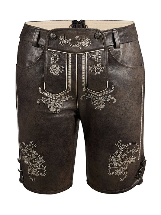 Kurze Lederhose Tarius – Steinbraune mit Stickereien