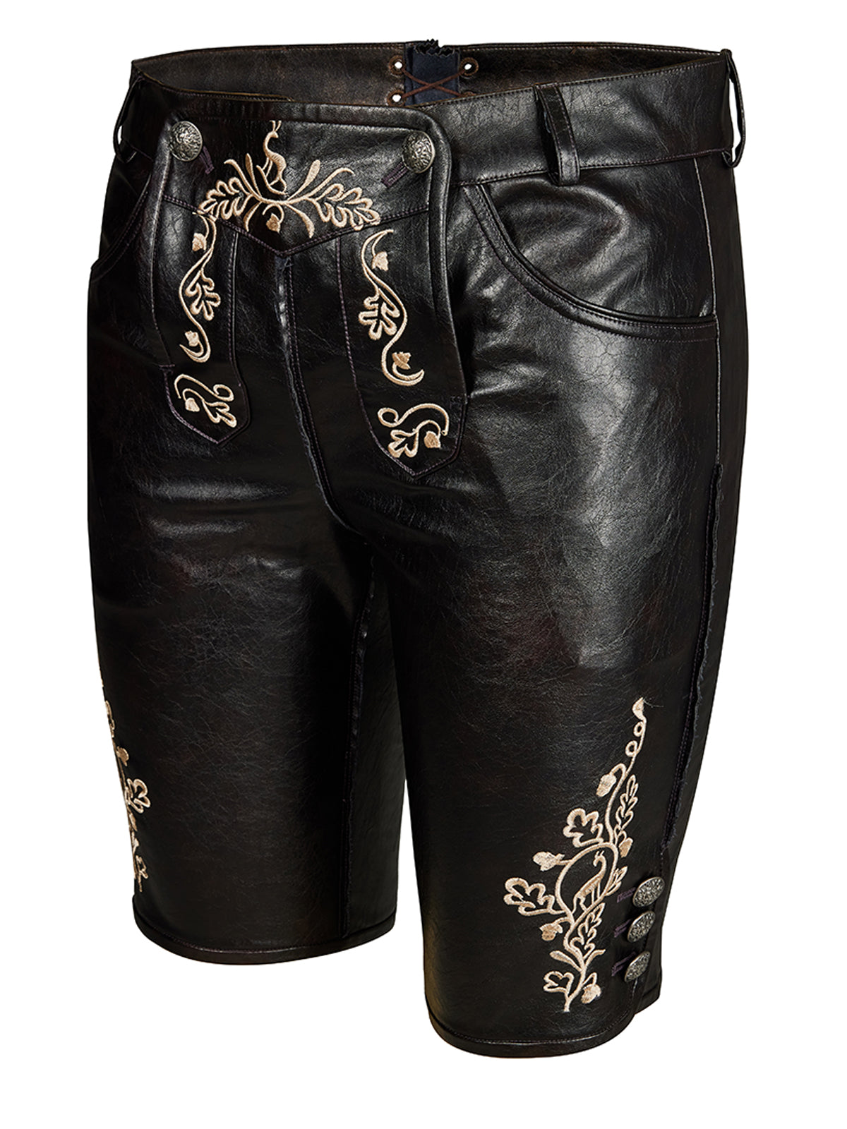 Lederhose Ludwig in Schwarz mit Stickereien
