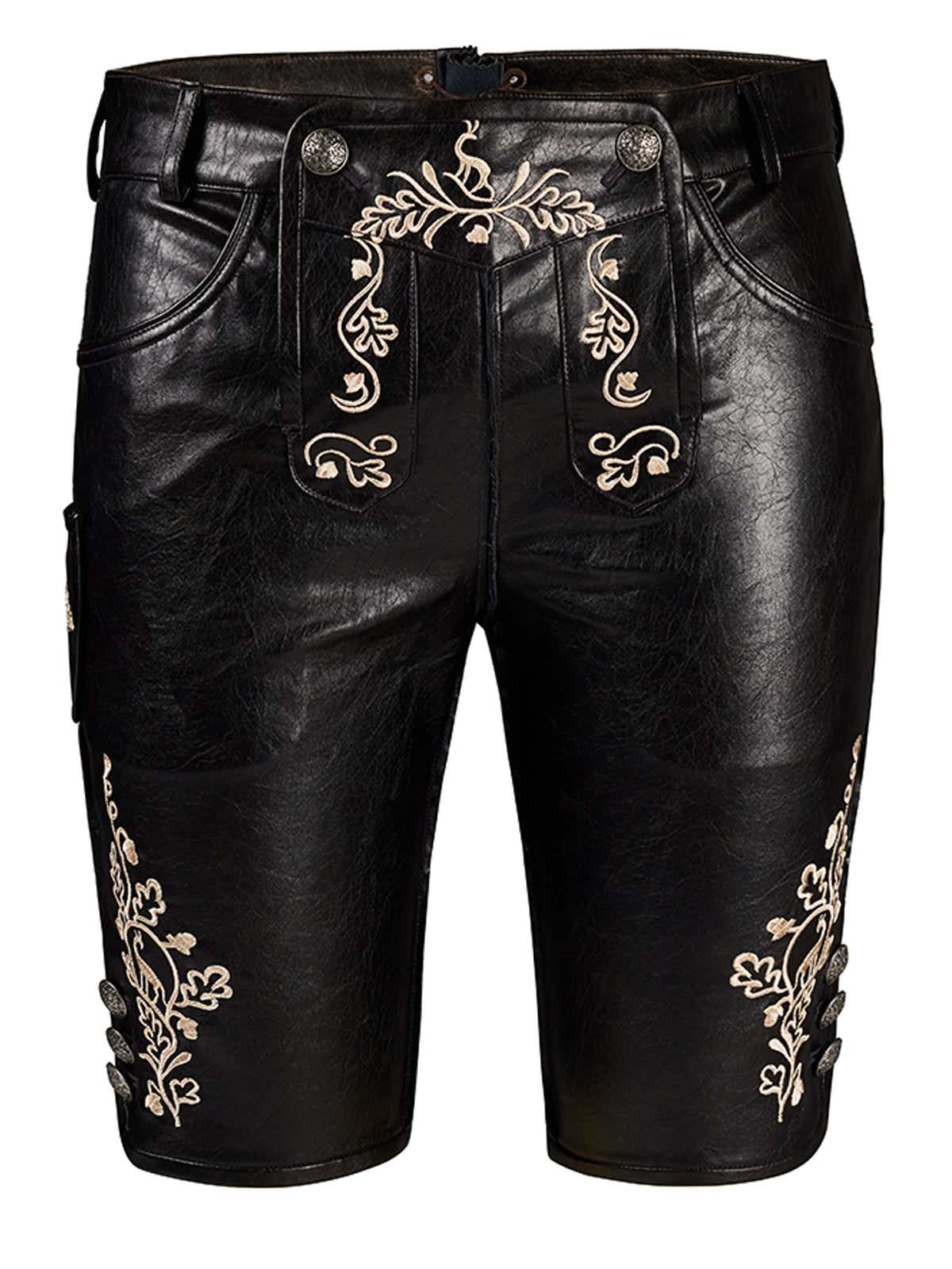 Lederhose Ludwig in Schwarz mit Stickereien