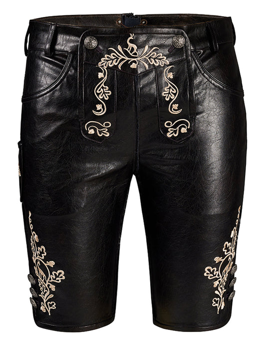Lederhose Ludwig in Schwarz mit Stickereien