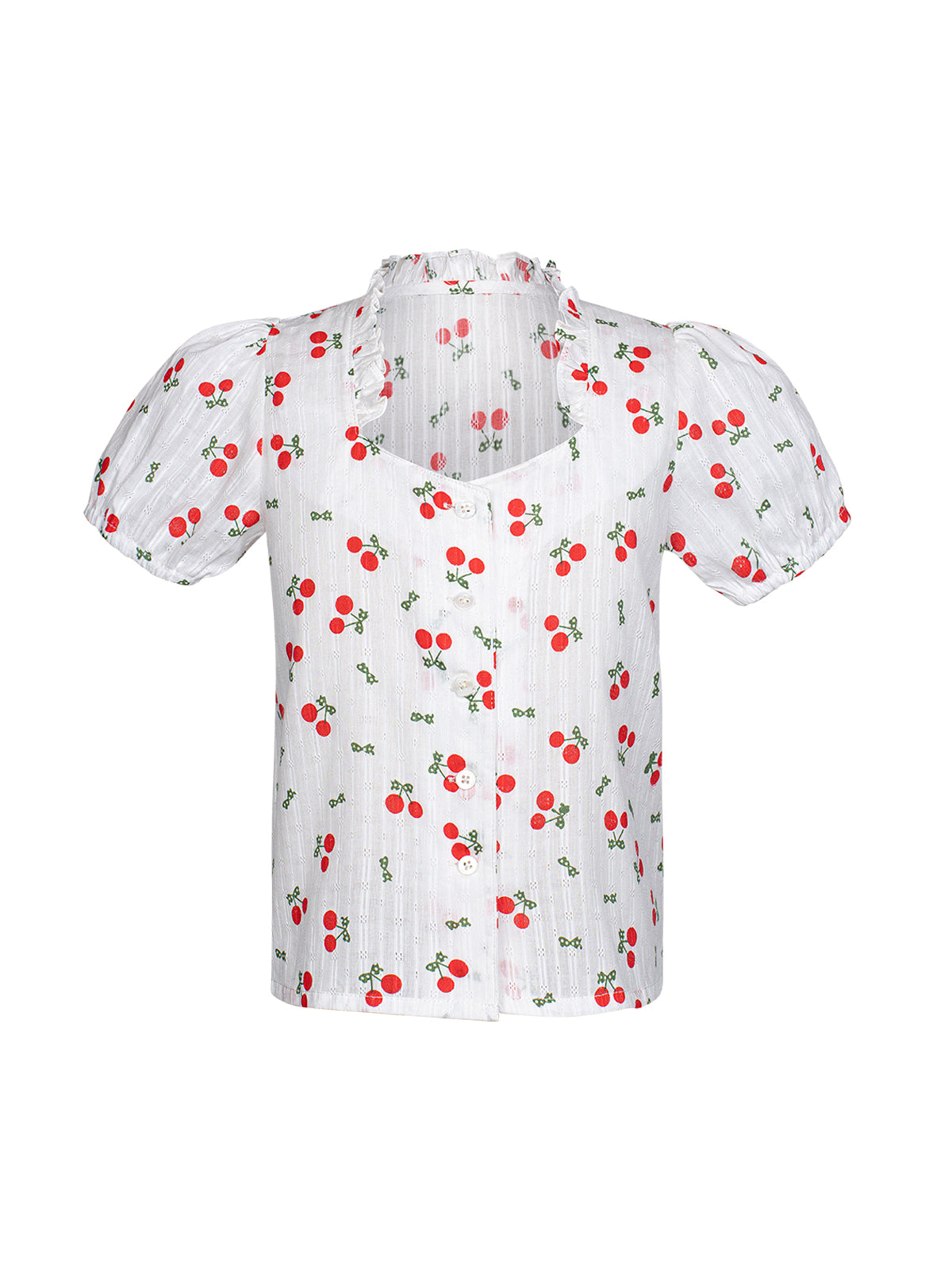 Mädchenbluse Sofia Cherry | Weiß | Herz-Ausschnitt