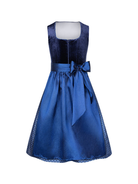 Kinder Dirndl Leonie in Blau mit Gerader Ausschnitt