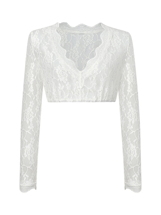 Bluse zum Dirndl Olivia | Weiß | V-Ausschnitt