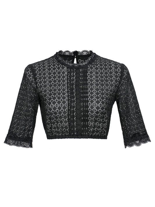 Dirndlbluse Kiana in Schwarz mit Rundhals