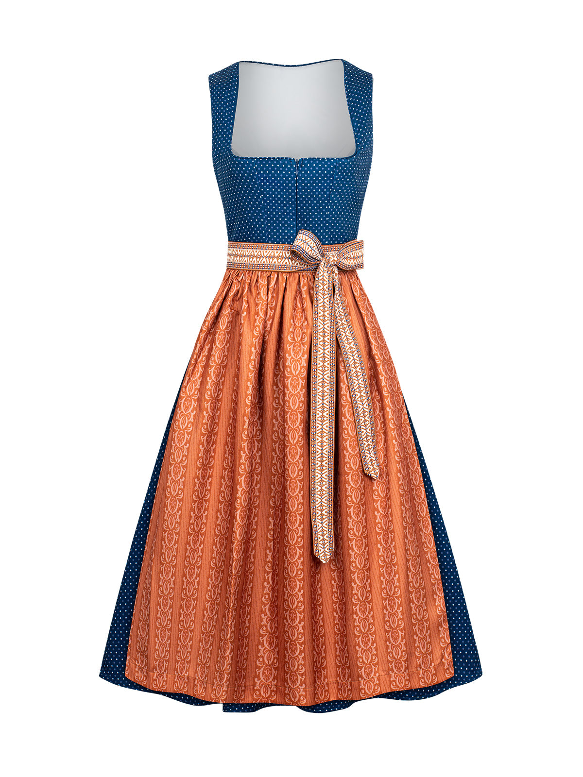 Dirndl Josephine in Blau mit Gerader Ausschnitt