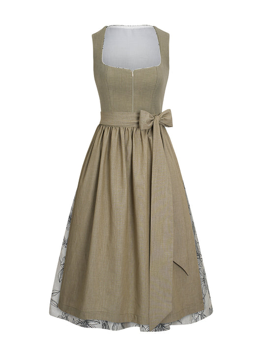 Damen Dirndl Vanessa in Grün – Gerader Ausschnitt