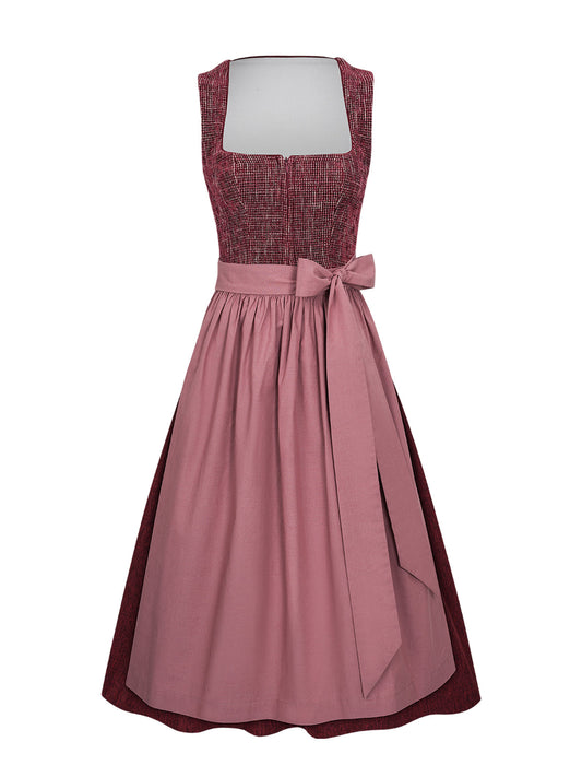Dirndl Caroline in Rot mit Gerader Ausschnitt