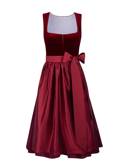 Dirndl Klaudia in Rot mit Gerader Ausschnitt