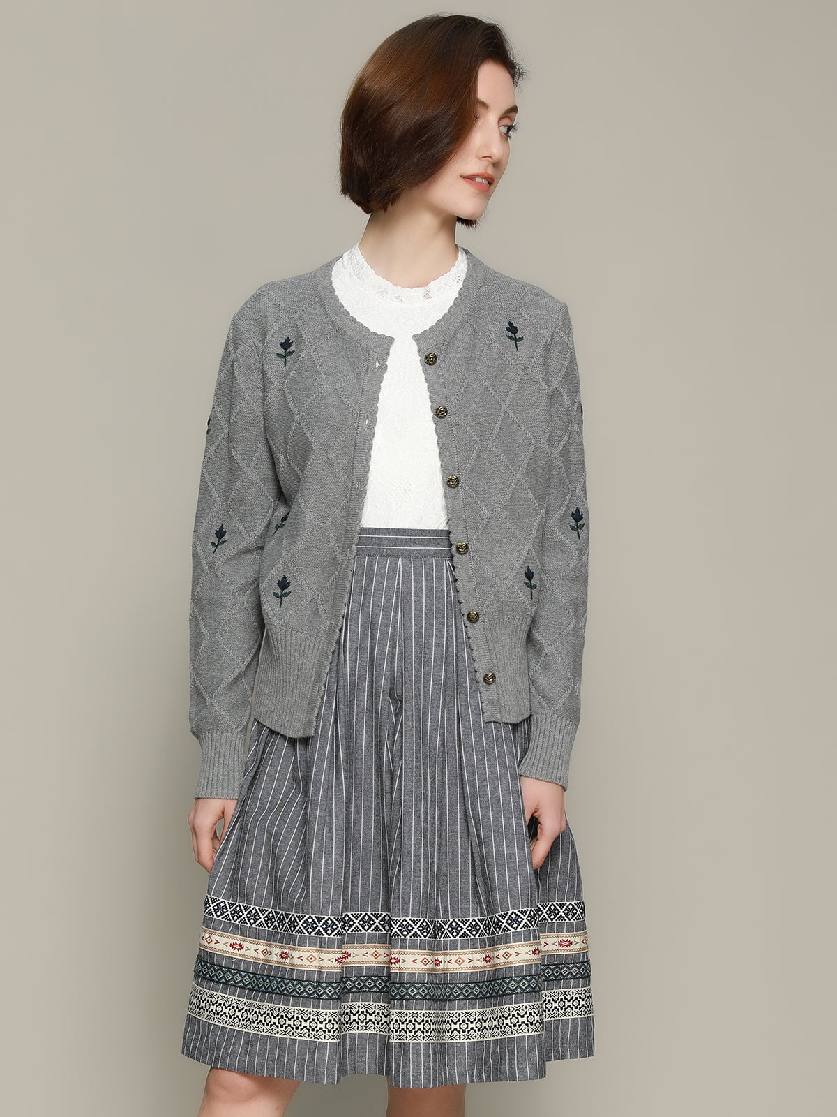 Trachtenrock Mirabelle in Grau mit Gestreifte Muster