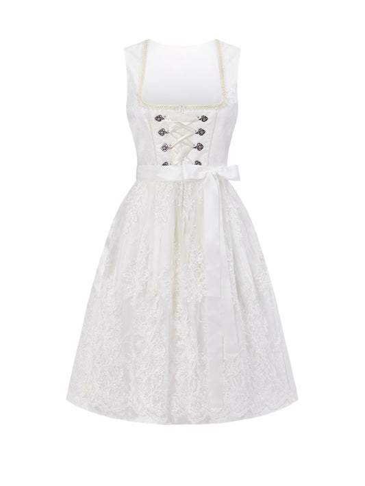 Damen Dirndl Hannah in Weiß – Gerader Ausschnitt
