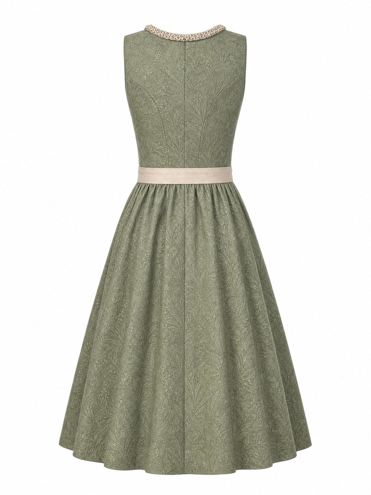Dirndl Carla in Moosgrün mit Warmer Sand Schürze - Rückansicht