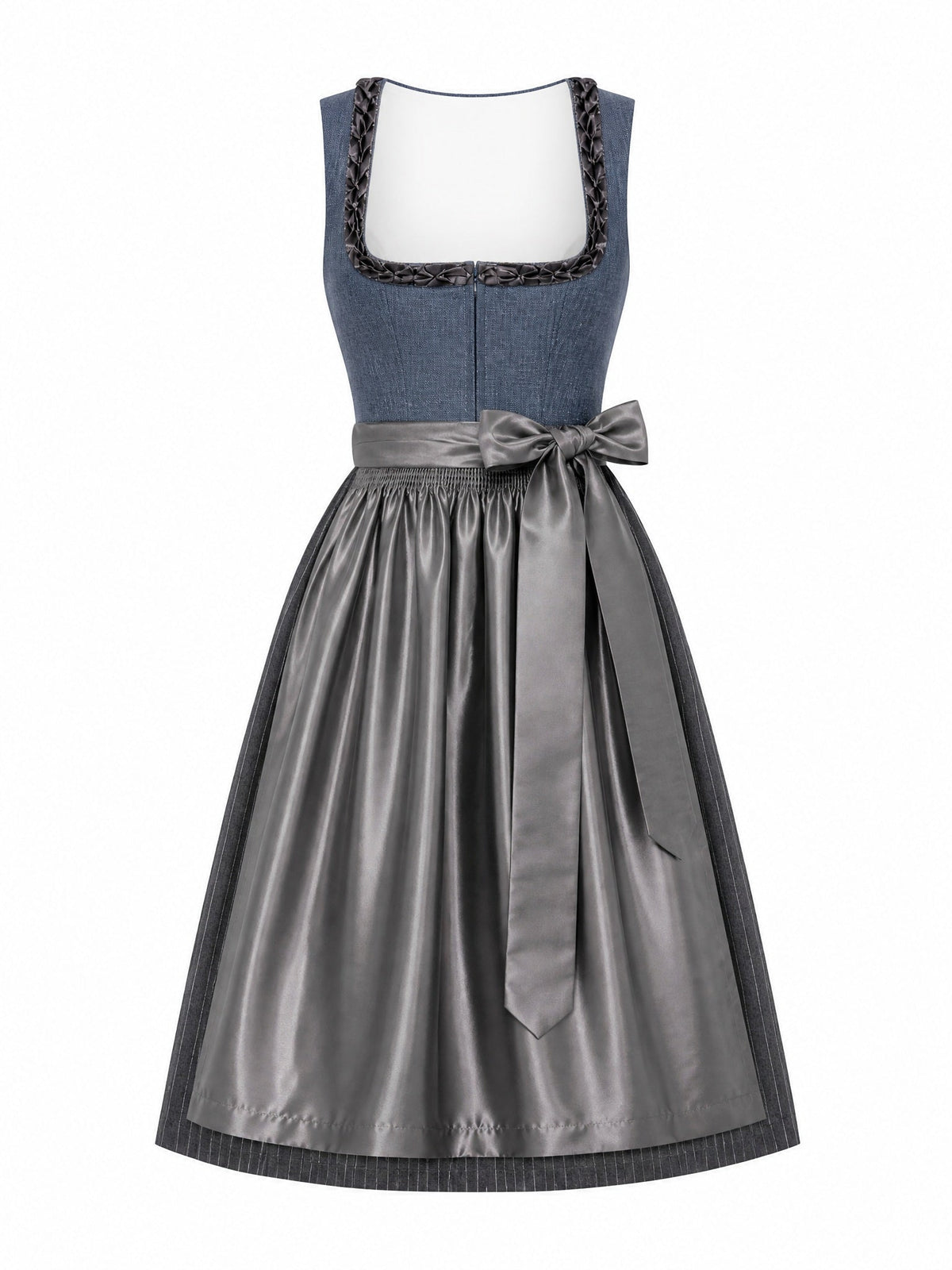 Dirndl Daria in Stahlblau mit Sturmgrau Schürze - Vorderansicht