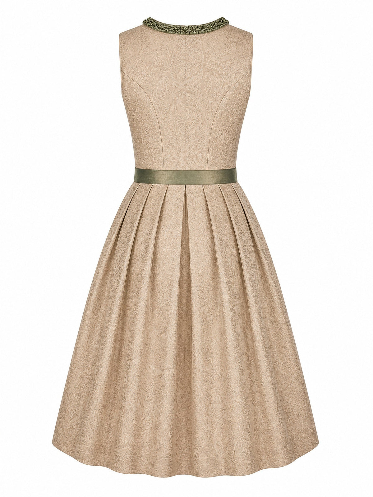 Dirndl Enna in Tonbeige mit Eukalyptusgrün Schürze - Rückansicht