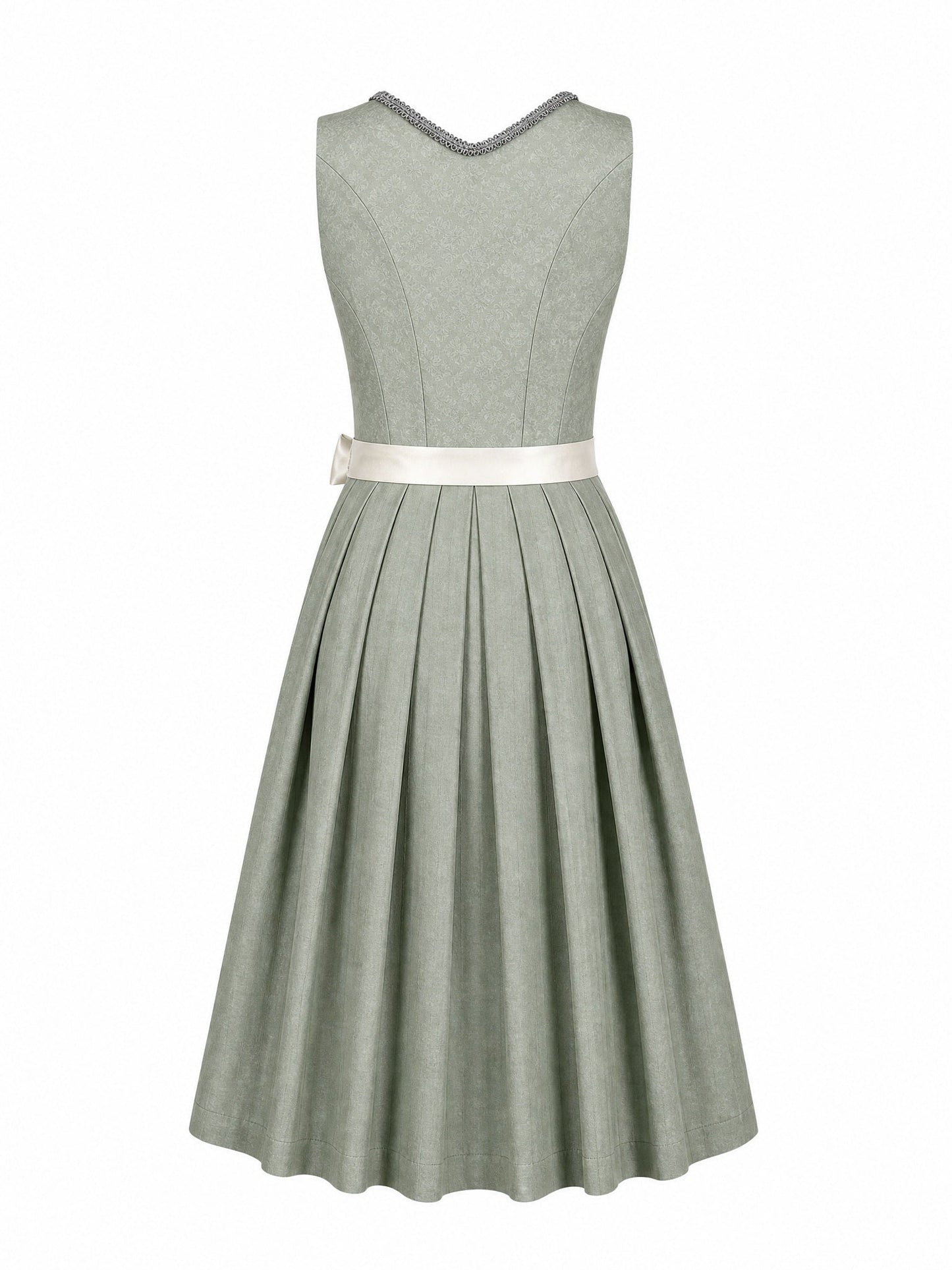 Dirndl Franziska in Mineralgrün mit Elfenbein Schürze - Rückansicht