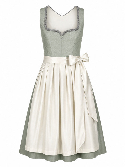 Dirndl Franziska in Mineralgrün mit Elfenbein Schürze - Vorderansicht