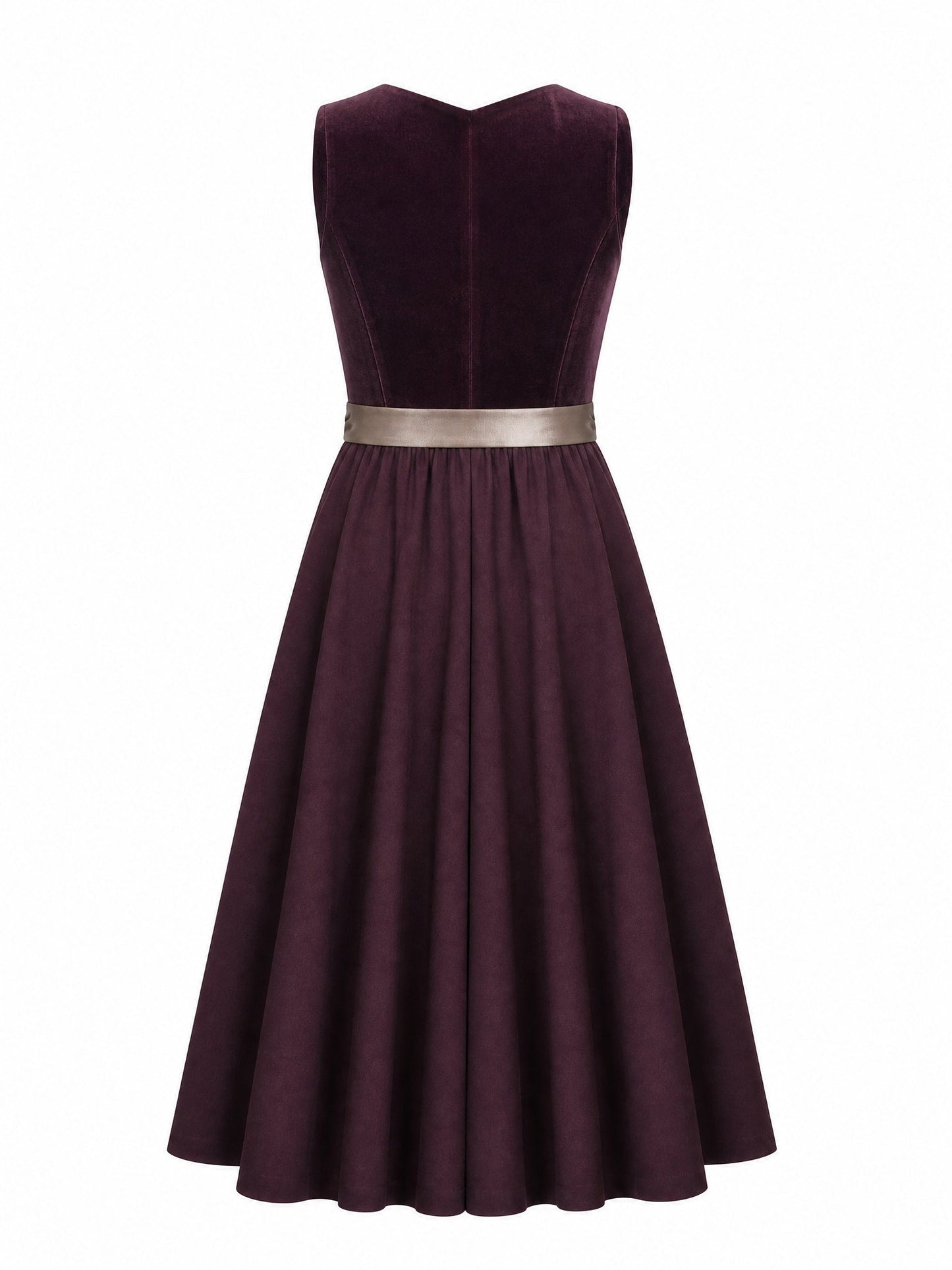 Dirndl Hanna in Brombeere mit Taupe Schürze - Rückansicht