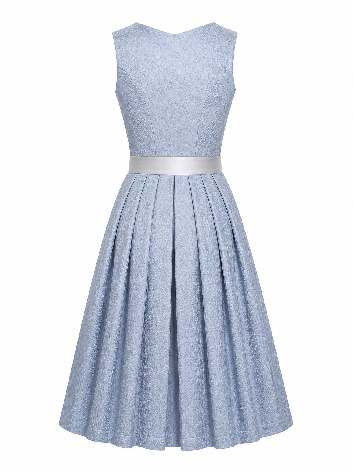 Dirndl Ilvy in Puderblau mit Silber Schürze - Rückansicht