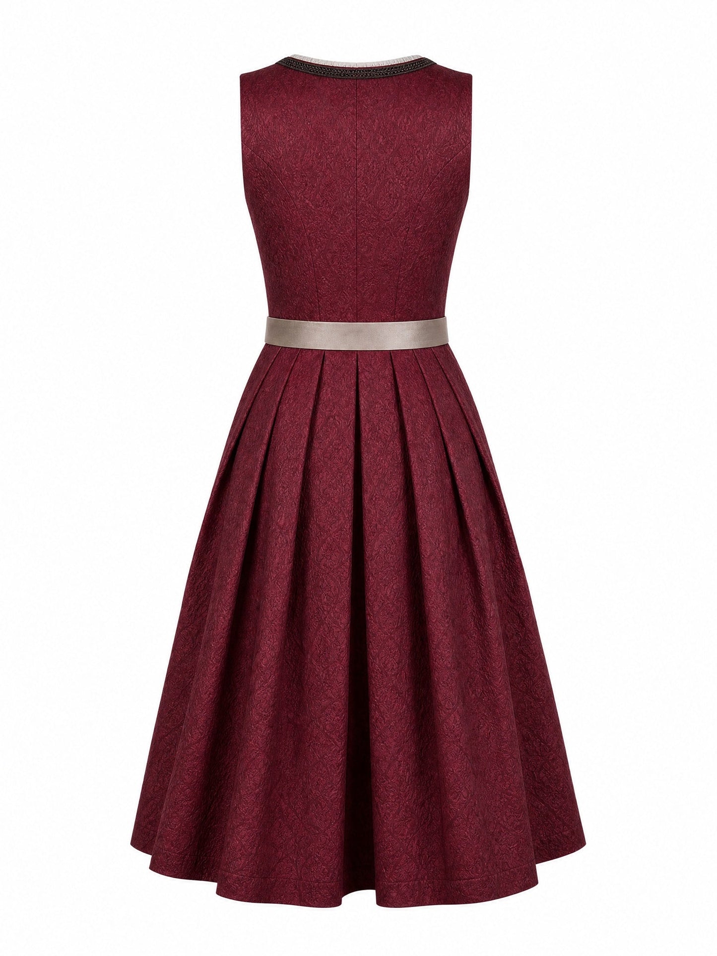 Dirndl Juliana in Weinrot mit Taupe Schürze - Rückansicht
