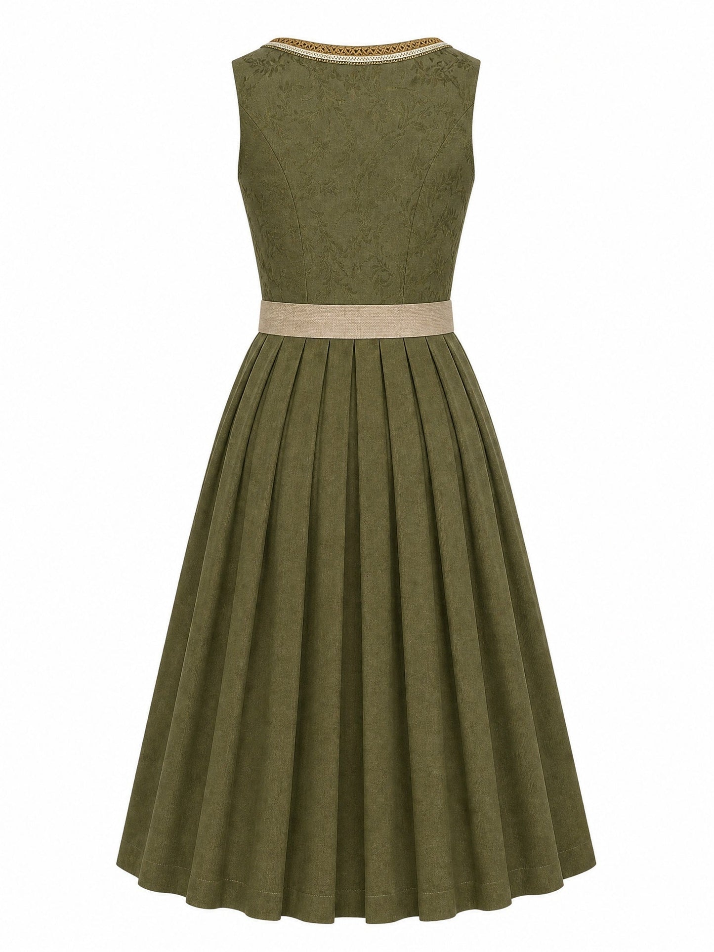 Dirndl Mia in Dunkeloliv mit Flachs Schürze - Rückansicht