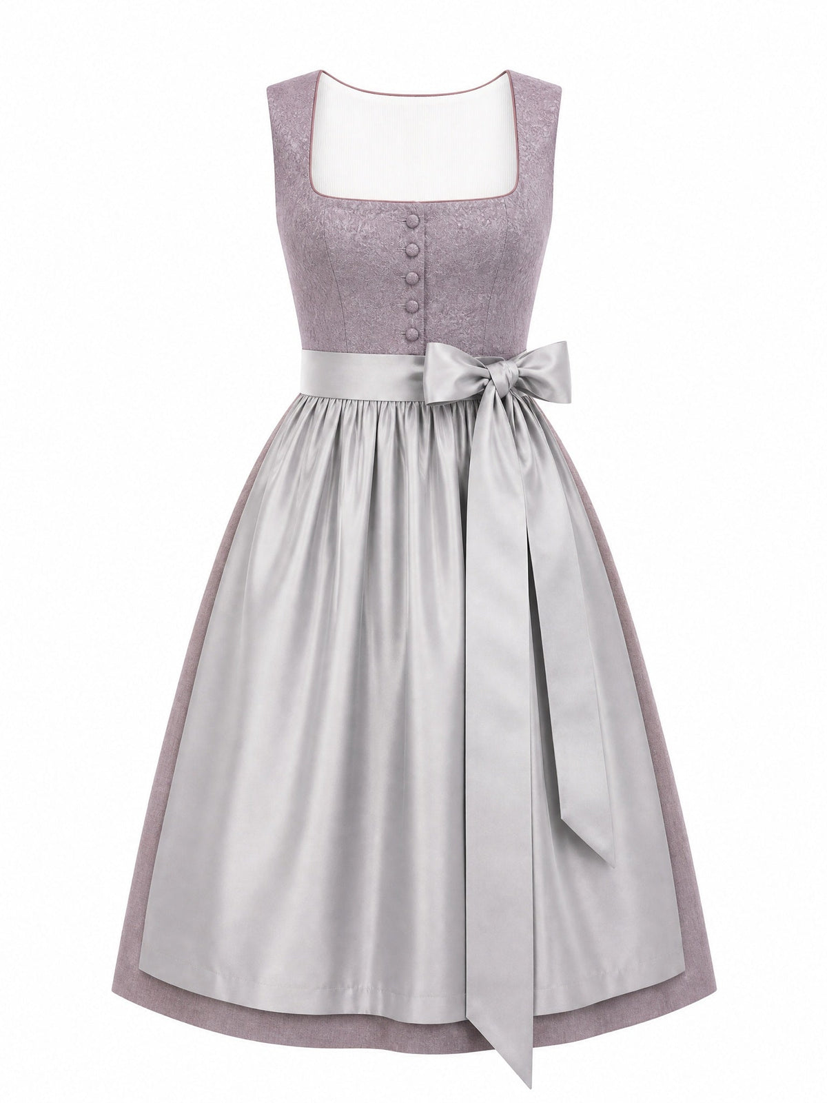 Dirndl Victoria in Rauchflieder mit Perlgrau Schürze - Vorderansicht