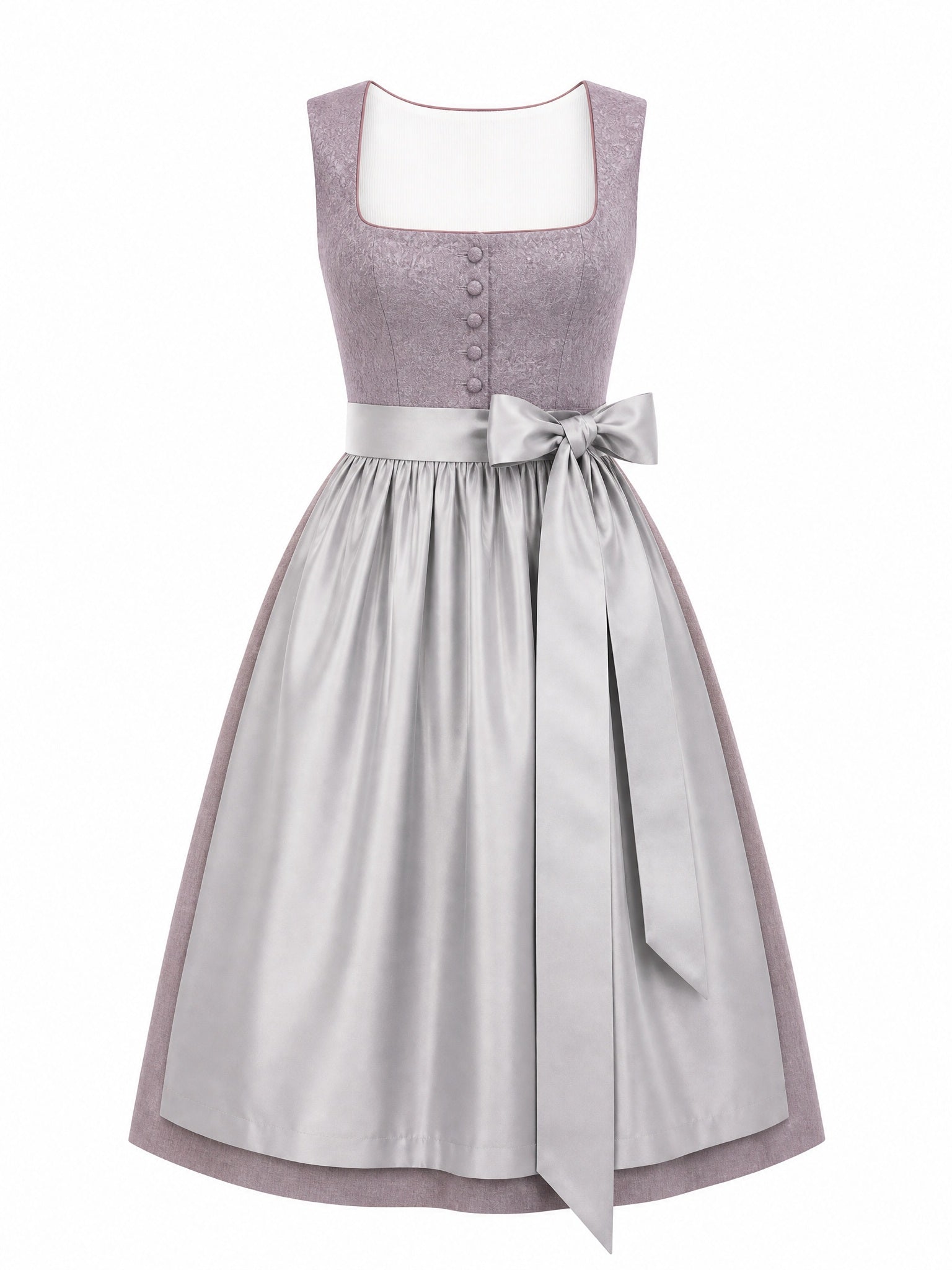 Dirndl Victoria in Rauchflieder mit Perlgrau Schürze - Vorderansicht
