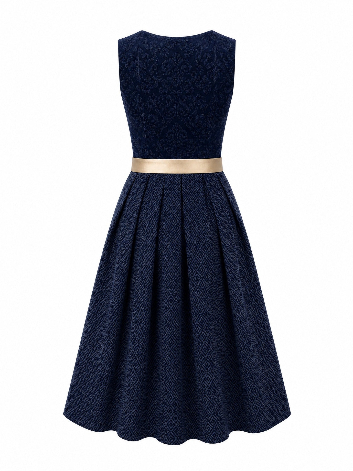 Dirndl Alina in Mitternachtsblau mit Champagner Schürze - Rückansicht
