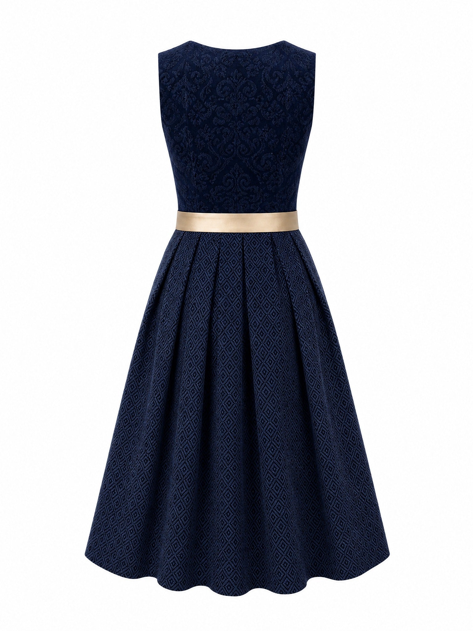Dirndl Alina in Mitternachtsblau mit Champagner Schürze - Rückansicht