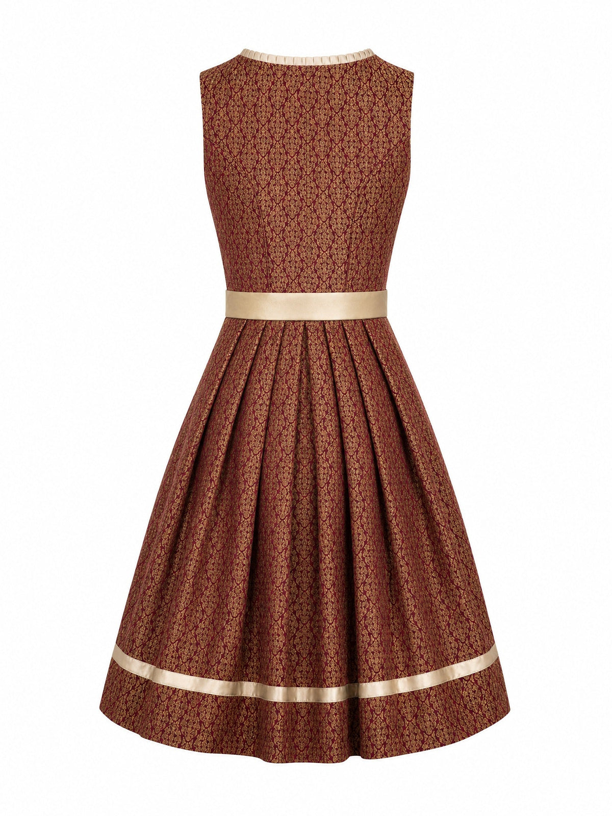 Dirndl Charlotte in Cranberryrot mit Antikgold Schürze - Rückansicht