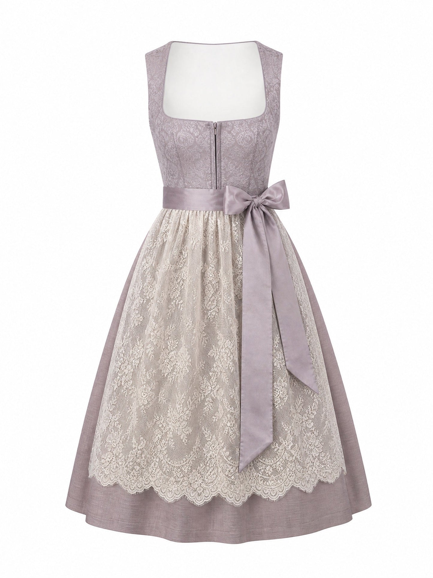 Dirndl Freya in Alt-Lavendel mit Elfenbein Schürze - Vorderansicht