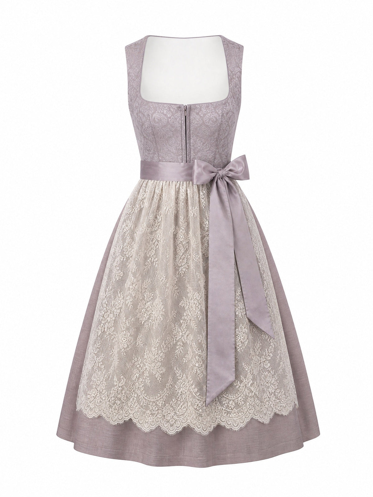 Dirndl Freya in Alt-Lavendel mit Elfenbein Schürze - Vorderansicht