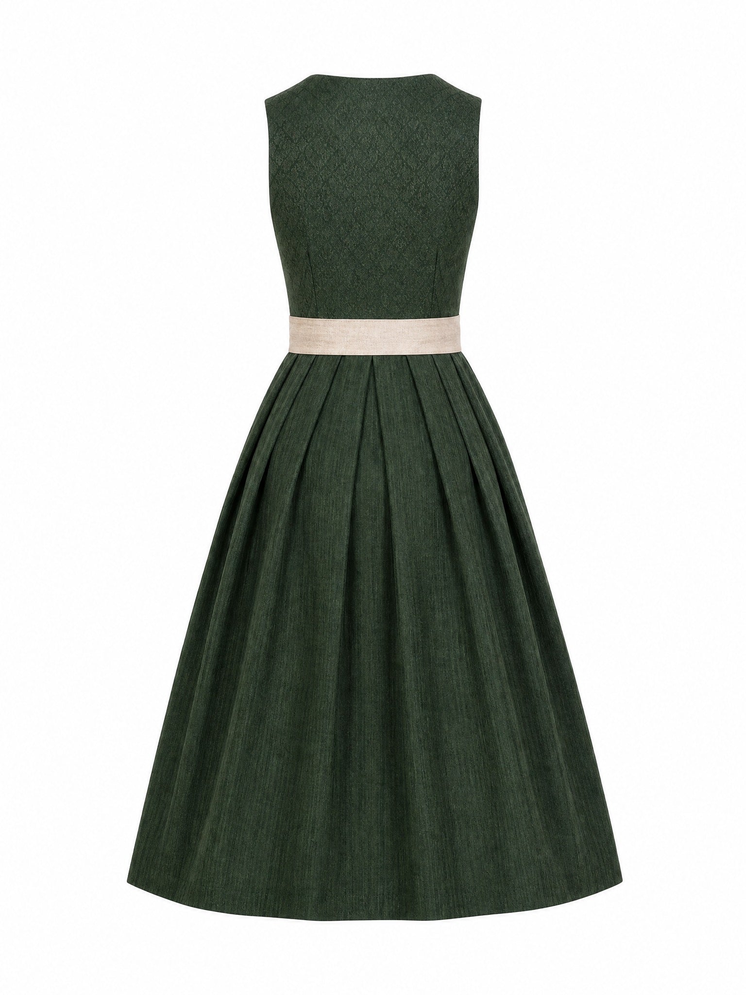 Dirndl Johanna in Waldgrün mit Haferbeige Schürze - Rückansicht
