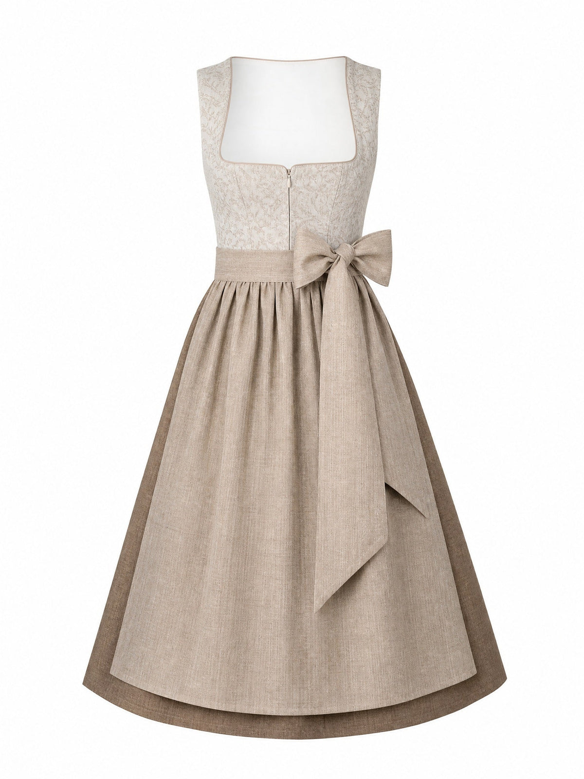 Dirndl Luisa in Haferbeige mit Warmer Sand Schürze - Vorderansicht