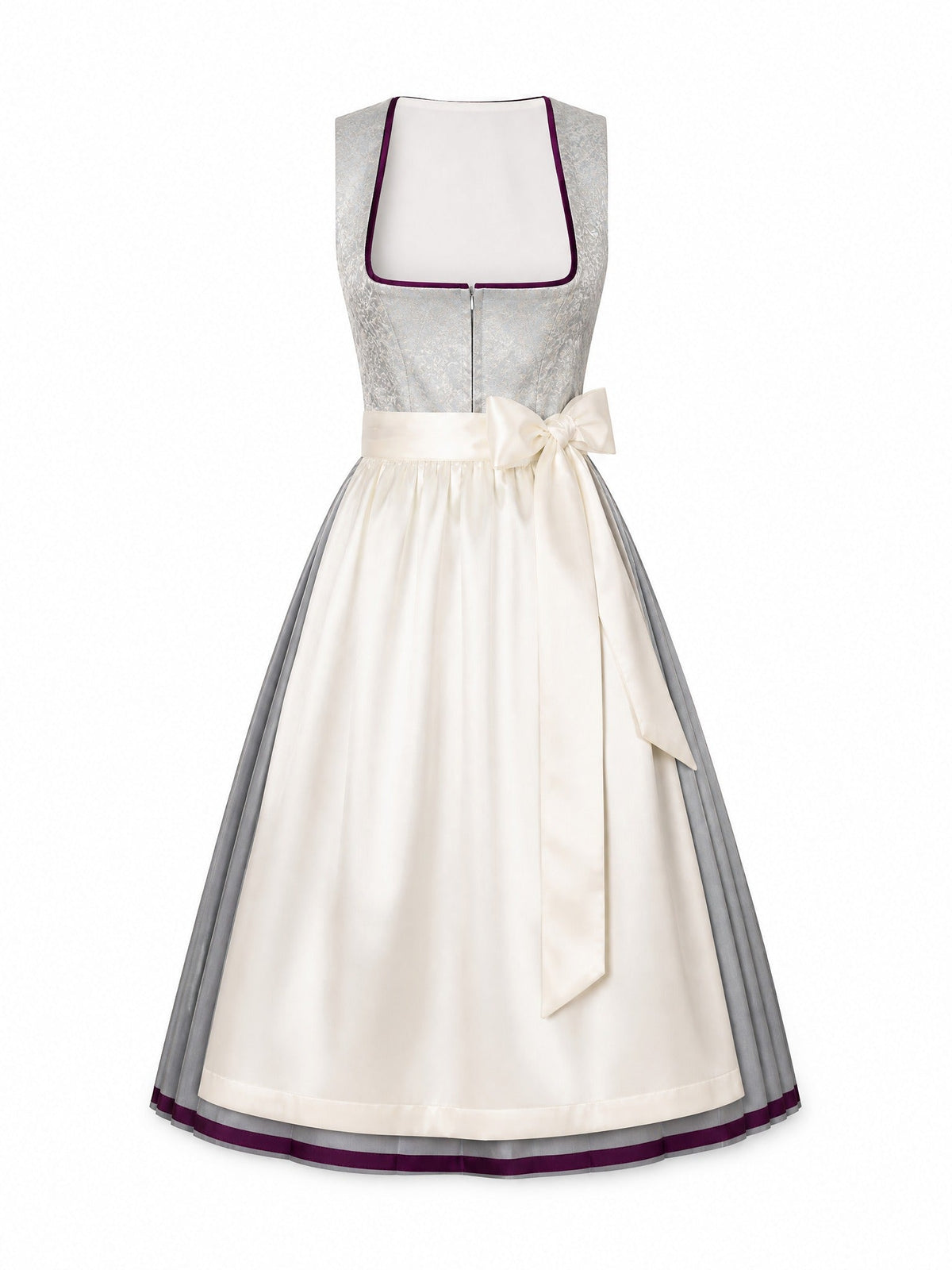Dirndl Amelia in Perlgrau mit Elfenbein Schürze - Vorderansicht