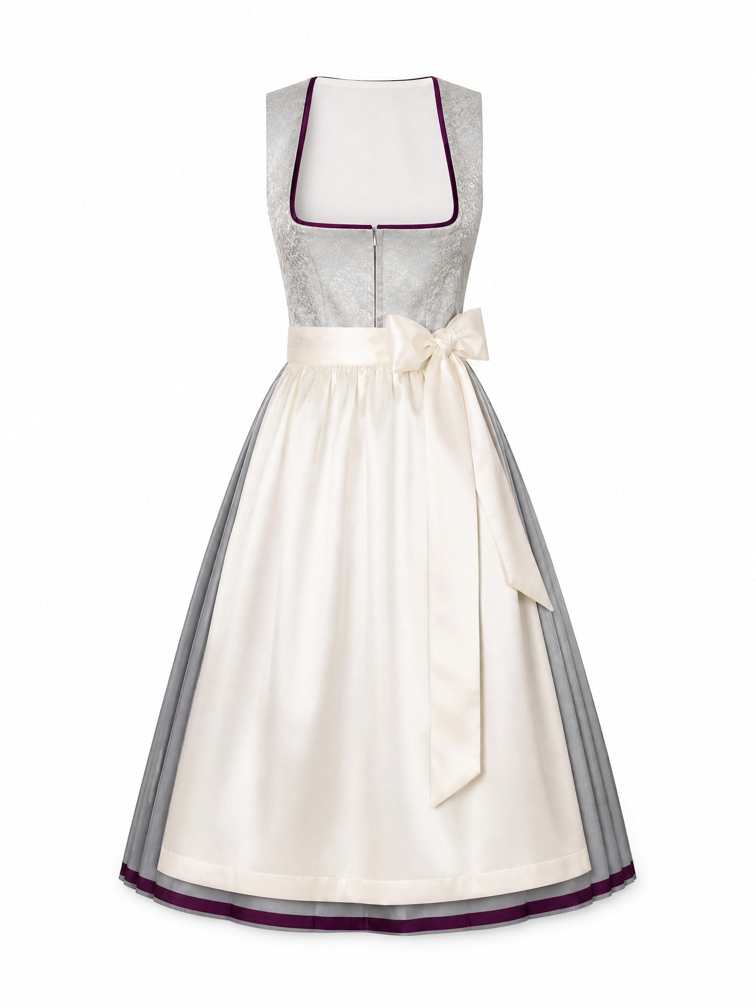 Dirndl Amelia in Perlgrau mit Elfenbein Schürze - Vorderansicht