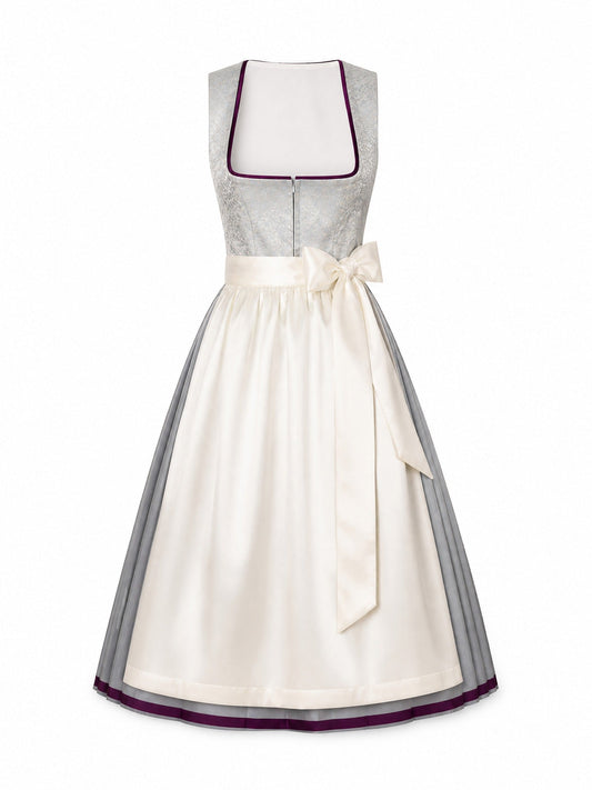 Dirndl Amelia in Perlgrau mit Elfenbein Schürze - Vorderansicht
