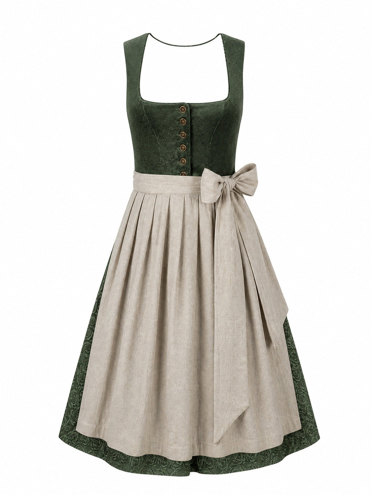 Dirndl Antonia in Eukalyptusgrün mit Warmer Sand Schürze - Vorderansicht