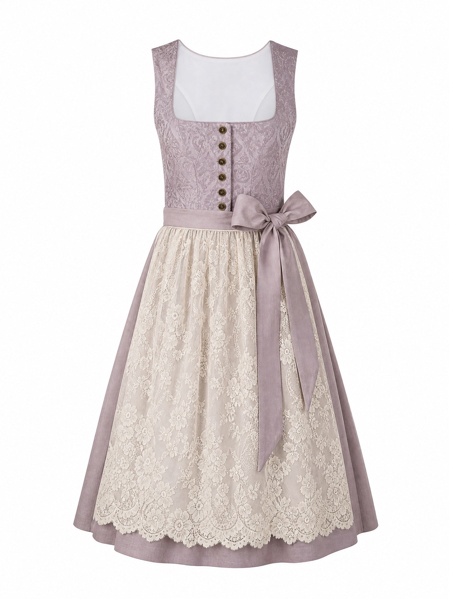 Dirndl Bea in Alt-Lavendel mit Elfenbein Schürze - Vorderansicht