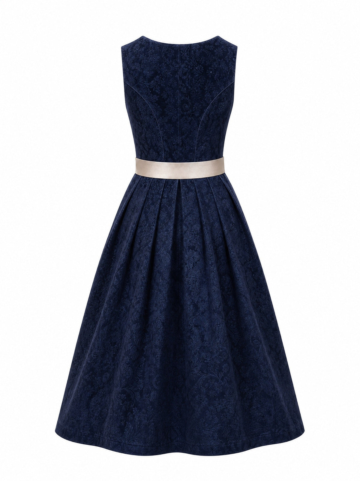 Dirndl Cecilia in Mitternachtsblau mit Champagner Schürze - Rückansicht